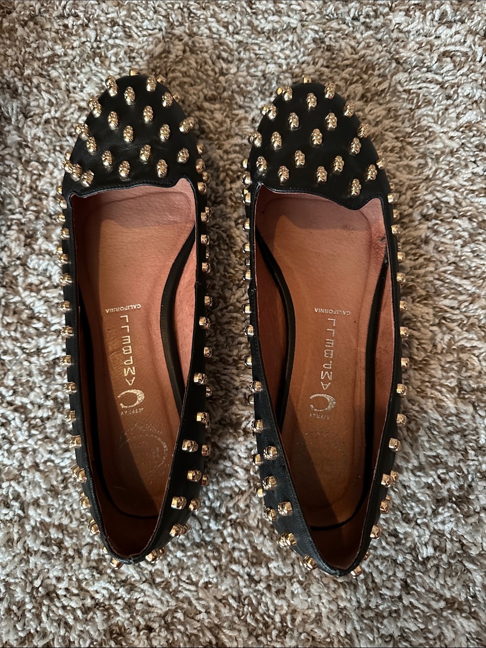 Jeffrey Campbell Skulltini Black Studded Leather Flats